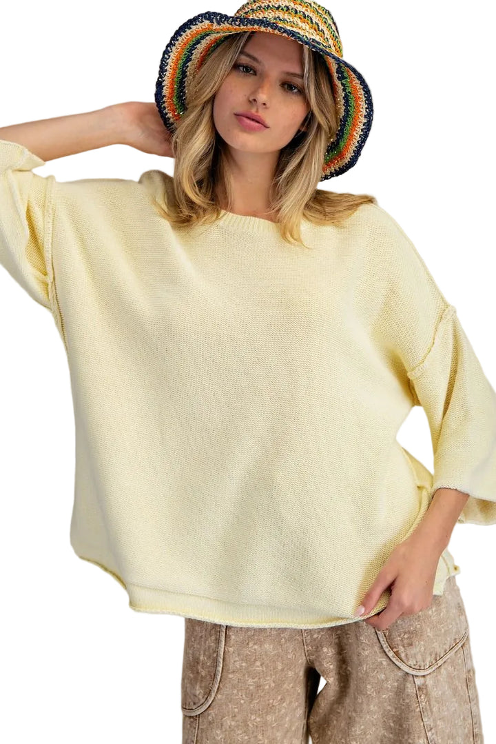 MINERAL WASHED LOOSE FIT KNIT SWEATER - LEMON