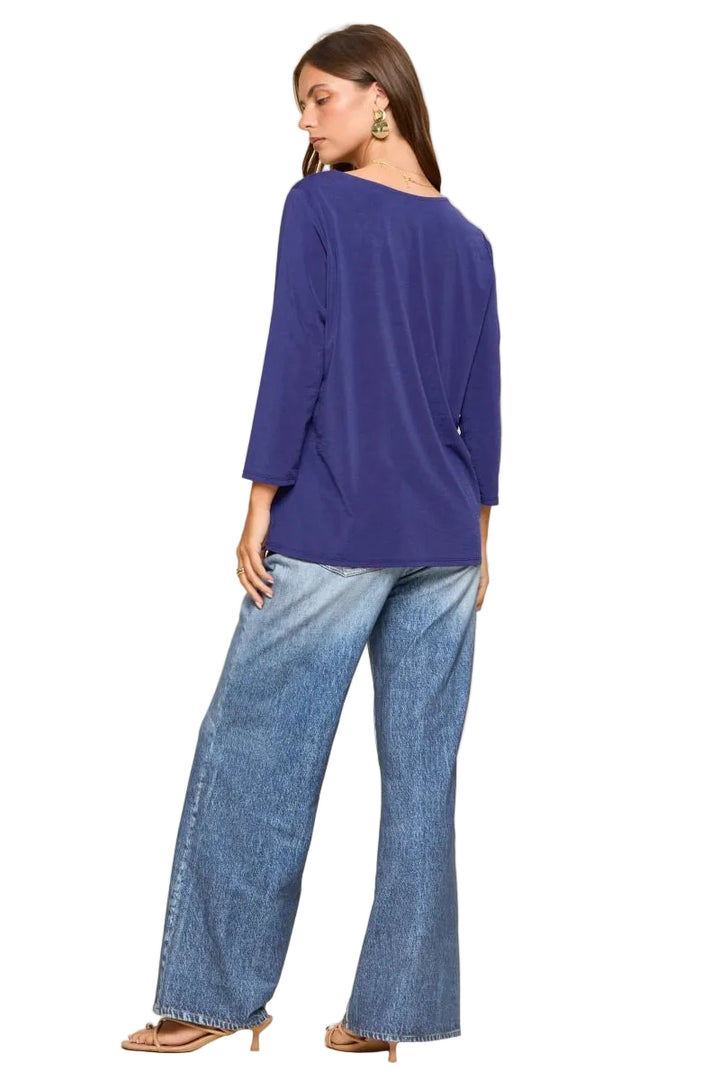 DEAR SCARLETT ROUND NECK 3/4 SLEEVE SOLID TOP - ROYAL BLUE