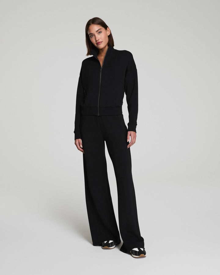 SPANX AIRESSENTIALS WIDE LEG TRACK PANTS - VERY BLACK
