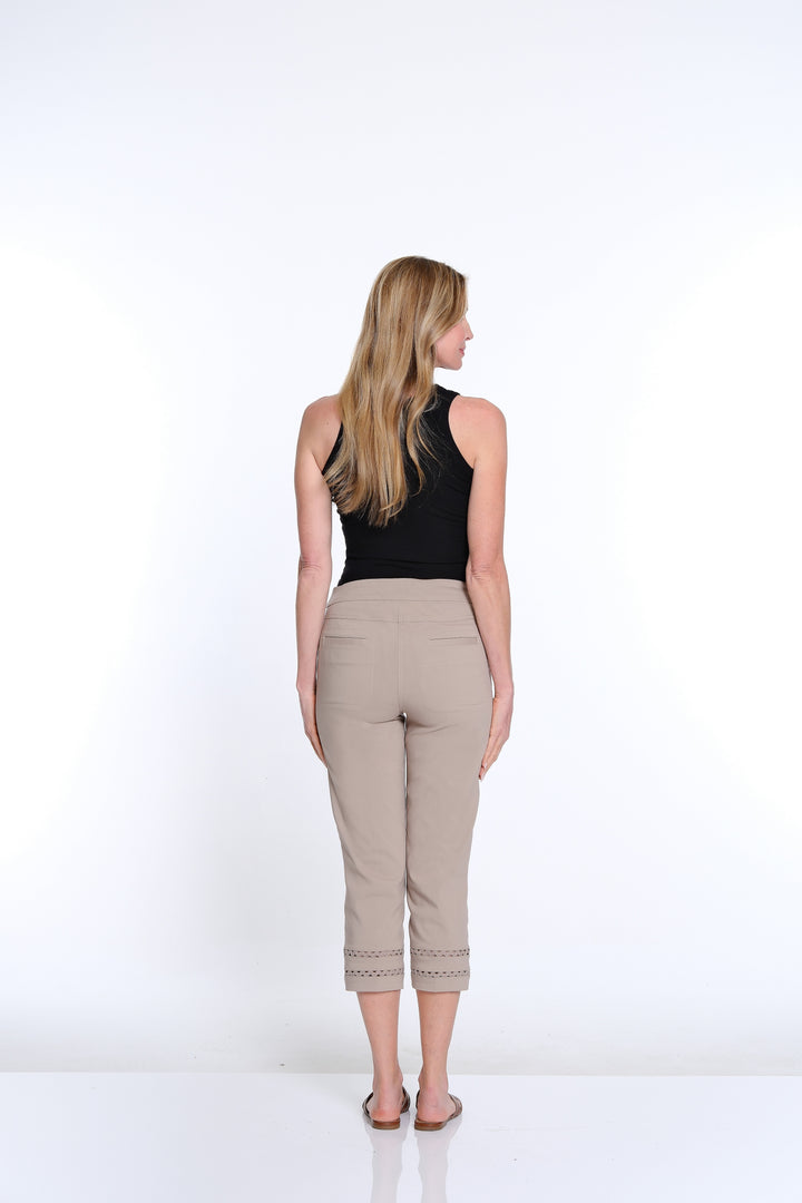 PULL ON CROP PANTS W/RIC RAC HEM - STONE
