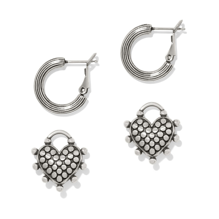 Pebble Sweet Hearts Reversible Charm Hoop Earrings - Silver