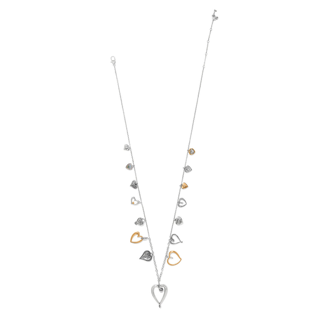 One Heart Large Long Necklace - Silver-Gold
