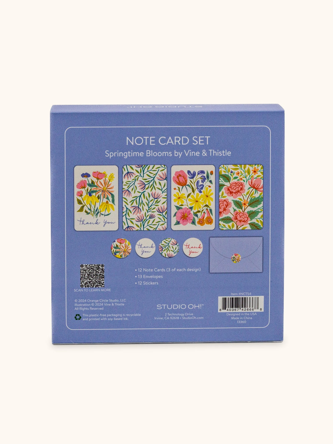 ASSORTED NOTE CARD SET W/STICKERS - SPRINGTIME BLOOMS