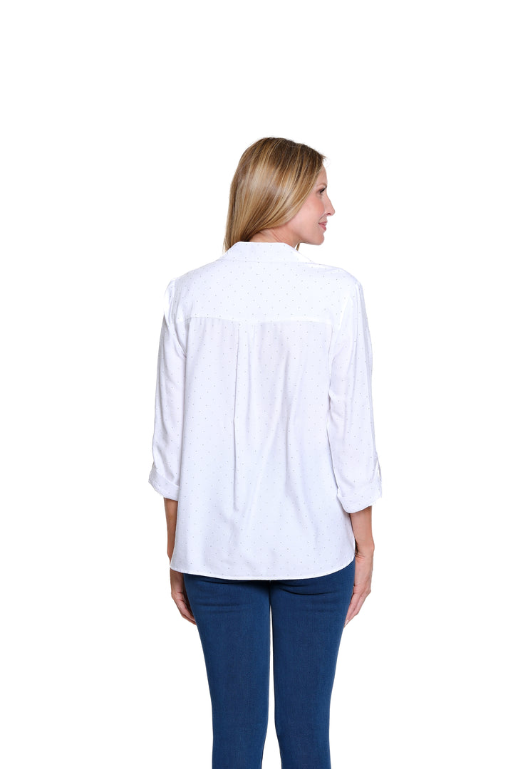 CRUNCH TAB 3/4 SLEEVE HI/LO SHIRT - WHITE