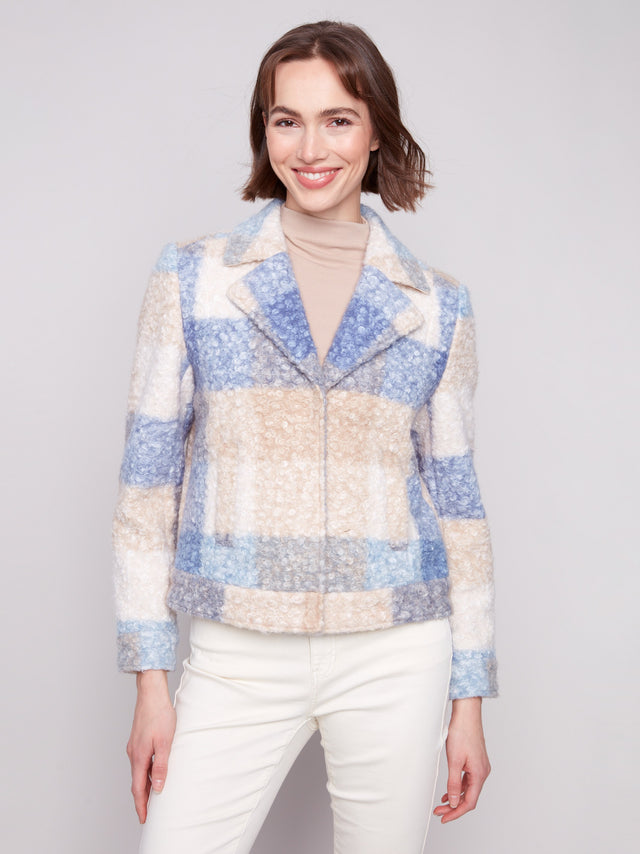 PLAID BOUCLE KNIT SHORT JACKET - OXFORD