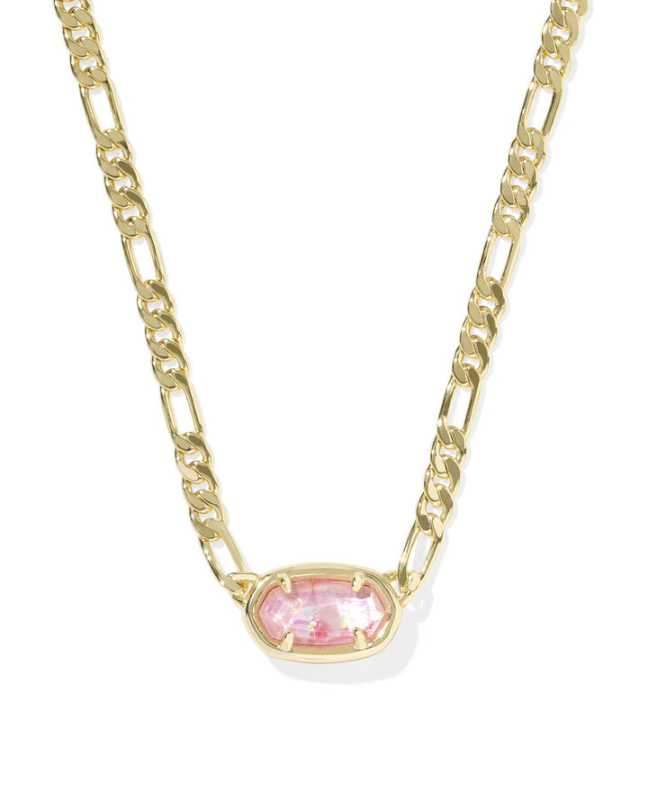 KENDRA SCOTT ELISA FIGARO CHAIN SHORT PENDANT NECKLACE - GOLD PINK IRIDESCENT MOP