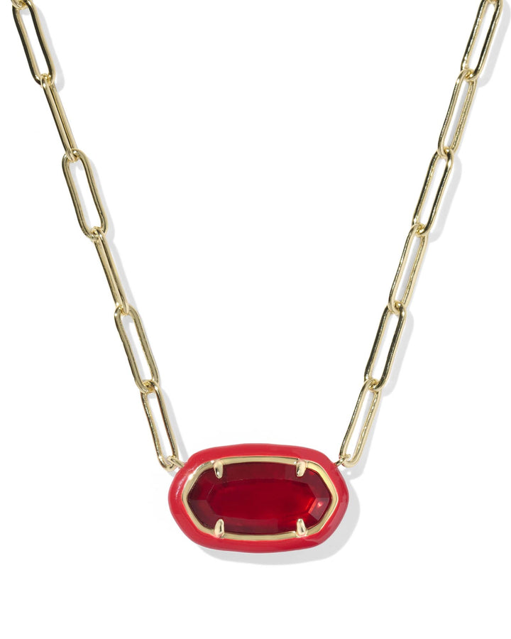 KENDRA SCOTT ELISA ENAMEL FRAME PAPERCLIP NECKLACE - GOLD RED ILLUSION