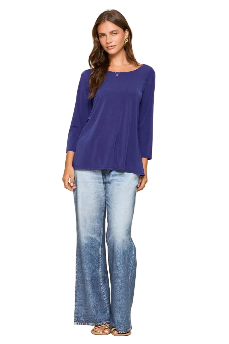 DEAR SCARLETT ROUND NECK 3/4 SLEEVE SOLID TOP - ROYAL BLUE
