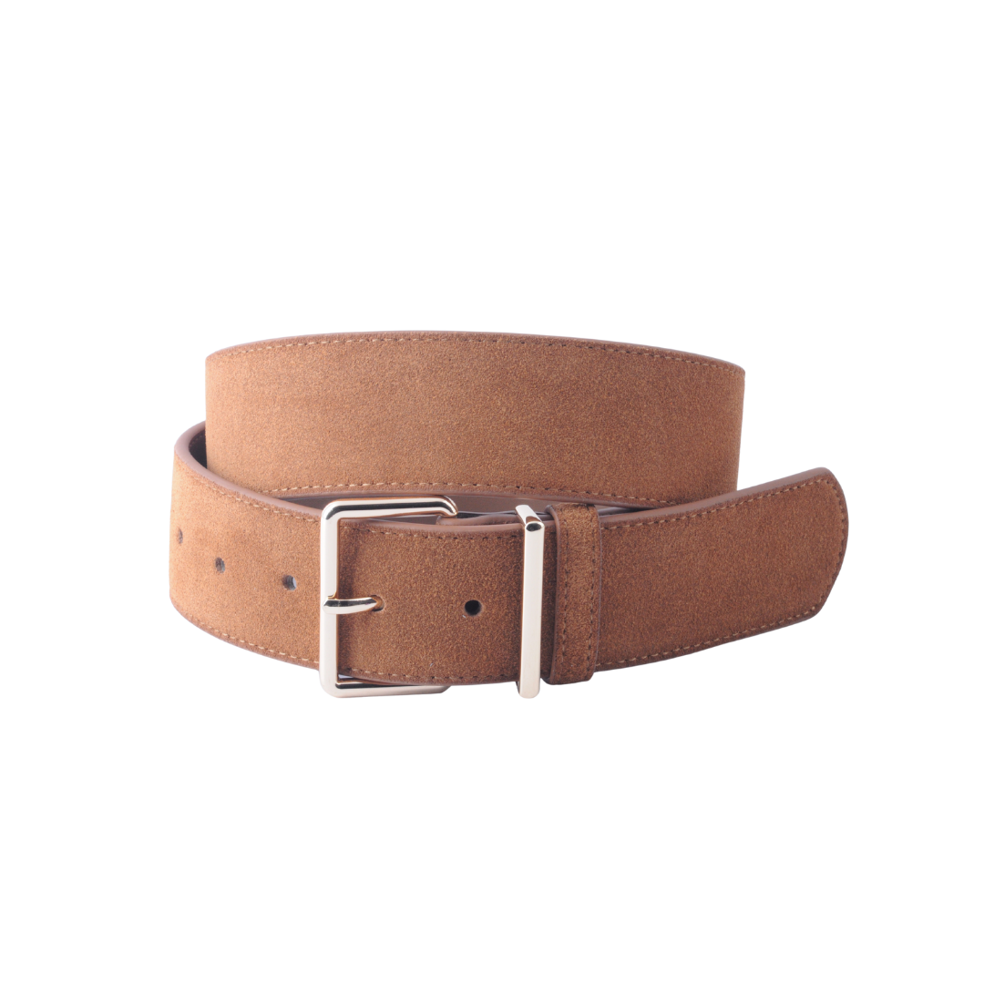 ANGULAR BUCKLE SUEDE BELT - TAUPE