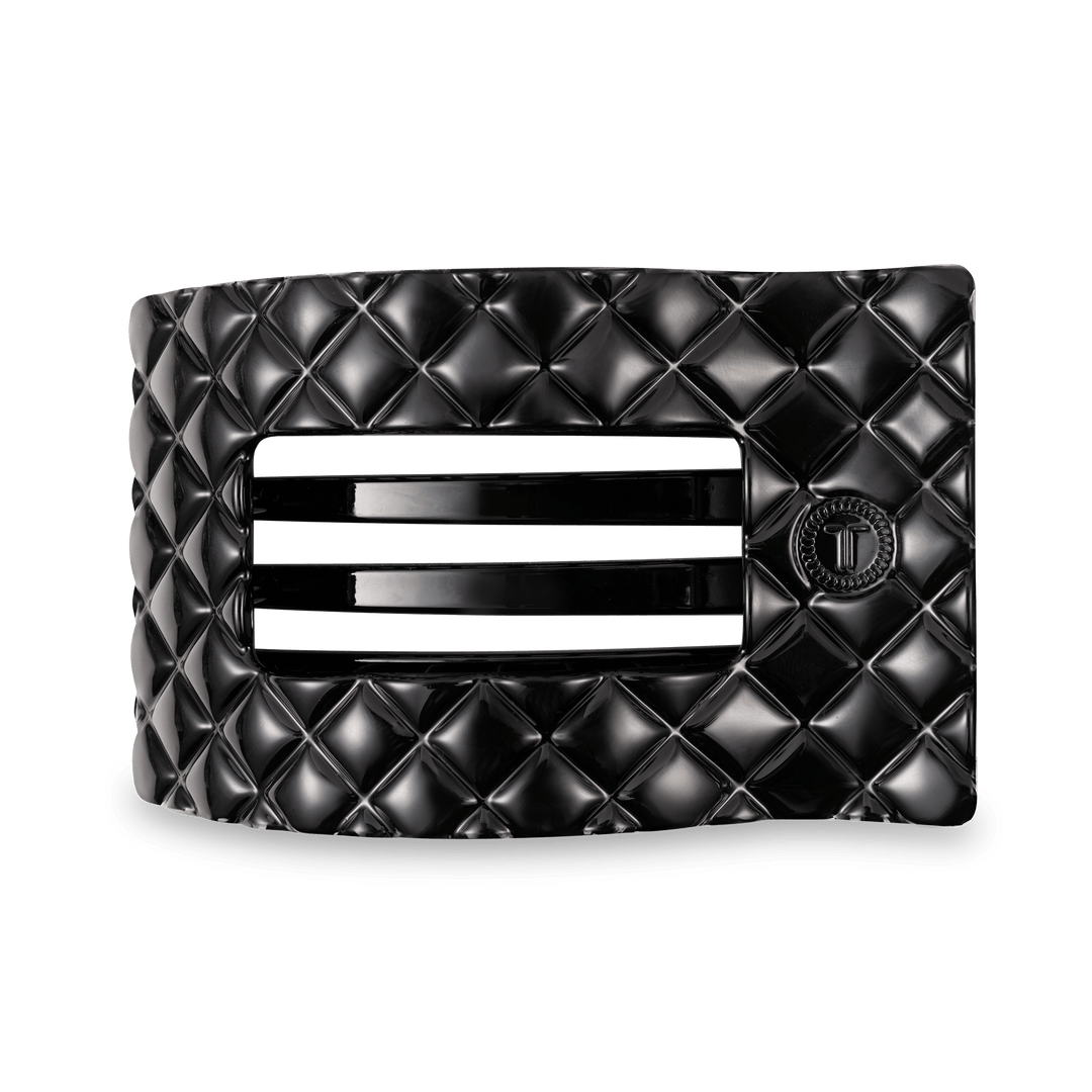 TELETIES LARGE FLAT RECTANGLE HAIR CLIP - JET BLACK QUILTED