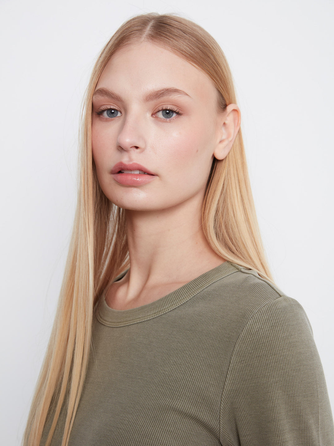 LONG SLEEVE  TENCEL RIB CREW NECK TOP - VERVEINE