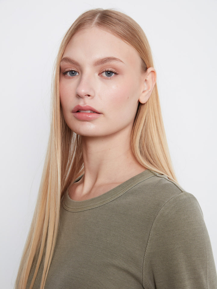 LONG SLEEVE  TENCEL RIB CREW NECK TOP - VERVEINE