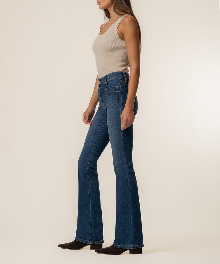 NATALIE MID RISE FLARE WITH PATCH POCKET CLEAN HEM - CHAMP - 33" INSEAM