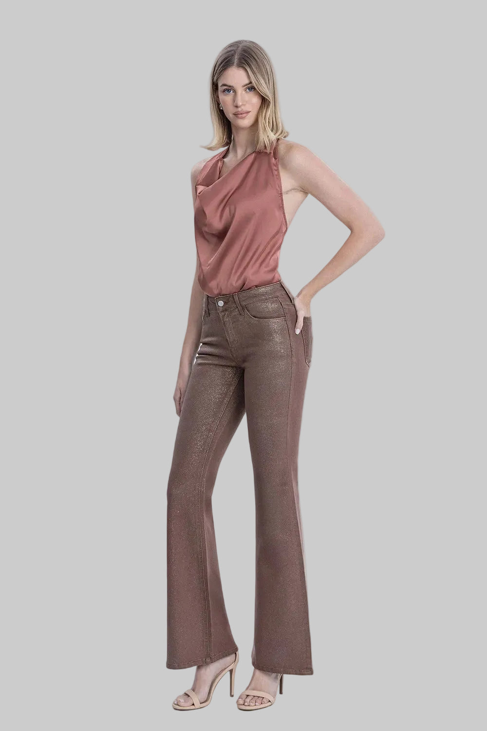 VERVET MR GOLD GLITTER FLARE JEANS - SOFT SILT - 33" INSEAM