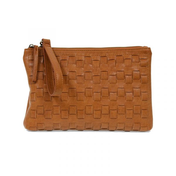 QUINN WOVEN CONVERTIBLE CROSSBODY CLUTCH - COGNAC