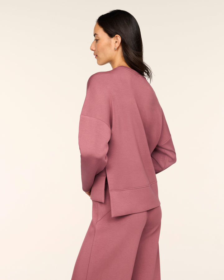 SPANX AIRESSENTIALS CREWNECK LONG SLEEVE TOP - RUM RAISIN