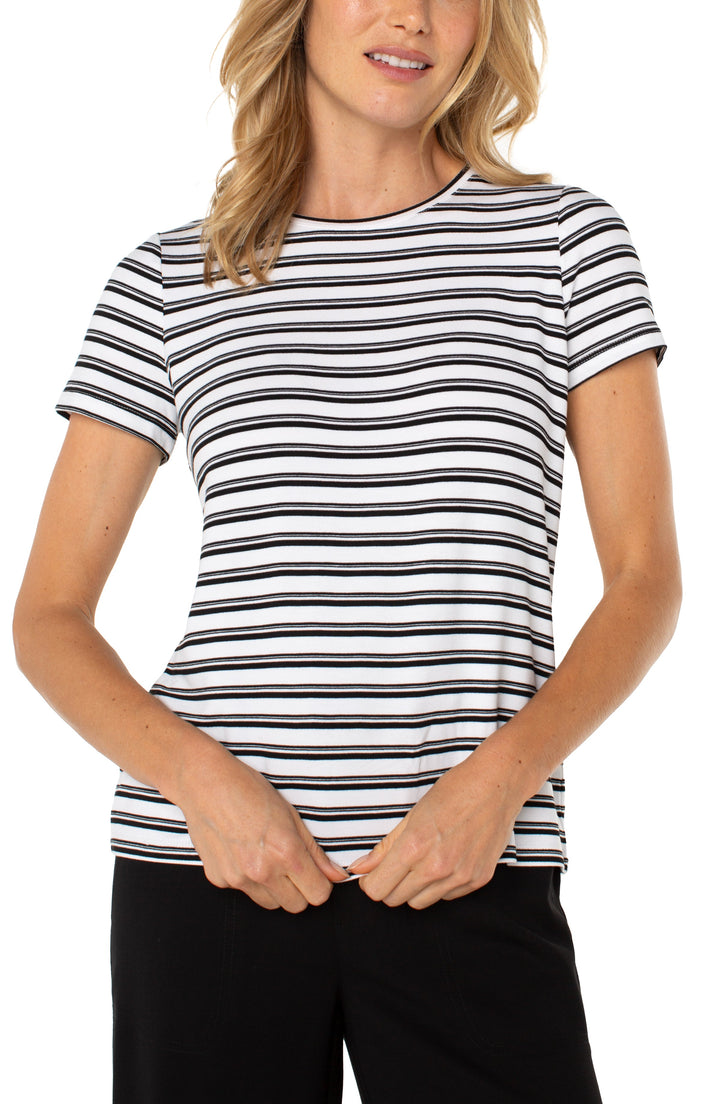 SHORT SLEEVE CREW NECK CLASSIC KNIT TEE - WHITE/BLACK STRIPES