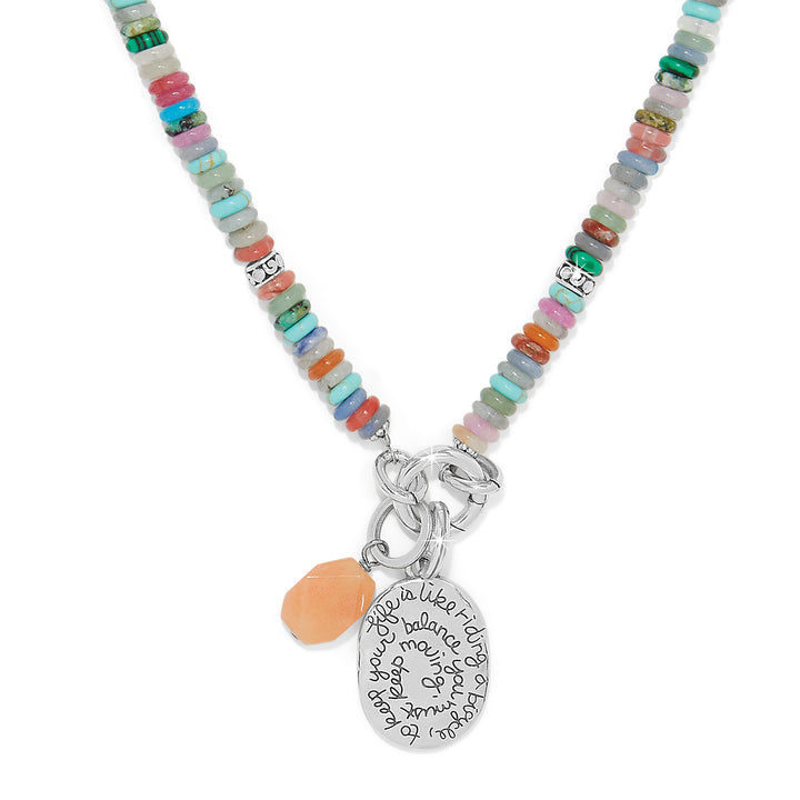 Token Charm Mix Gemstone Necklace - Silver-Multi