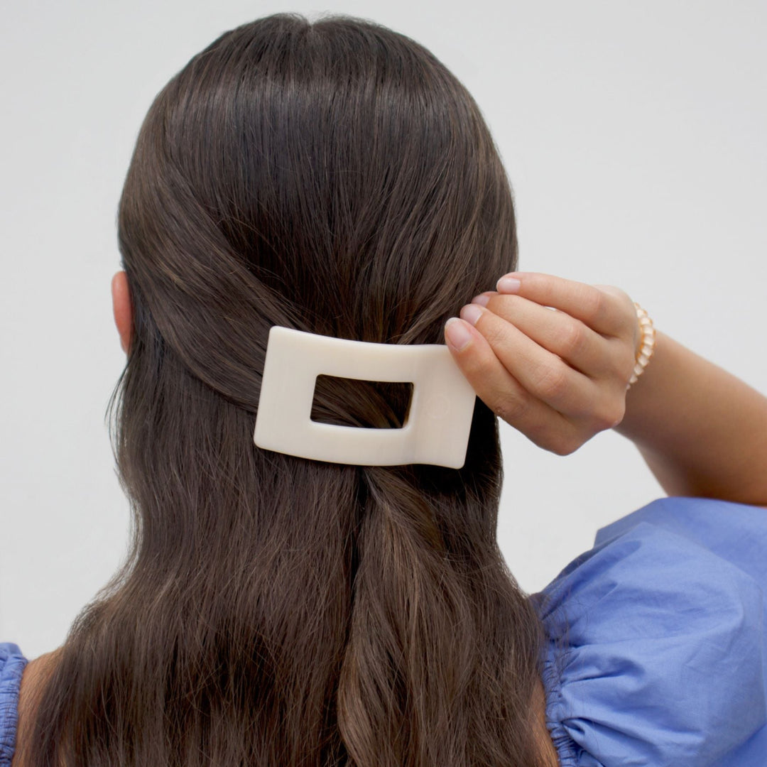 TELETIES SMALL FLAT RECTANGLE HAIR CLIP - ALMOND BEIGE