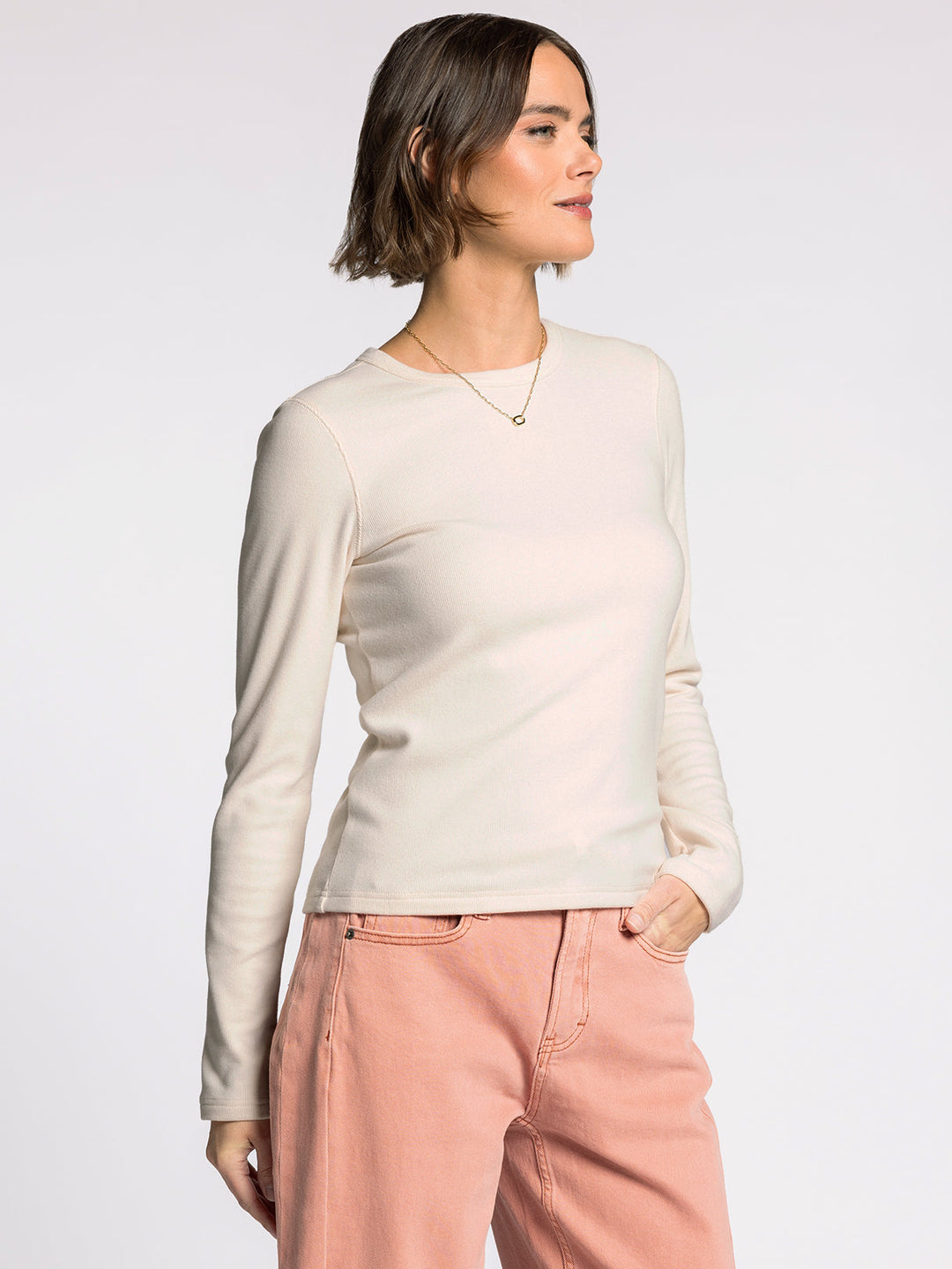 LONG SLEEVE CREW NECK ALDER TOP - CREAM