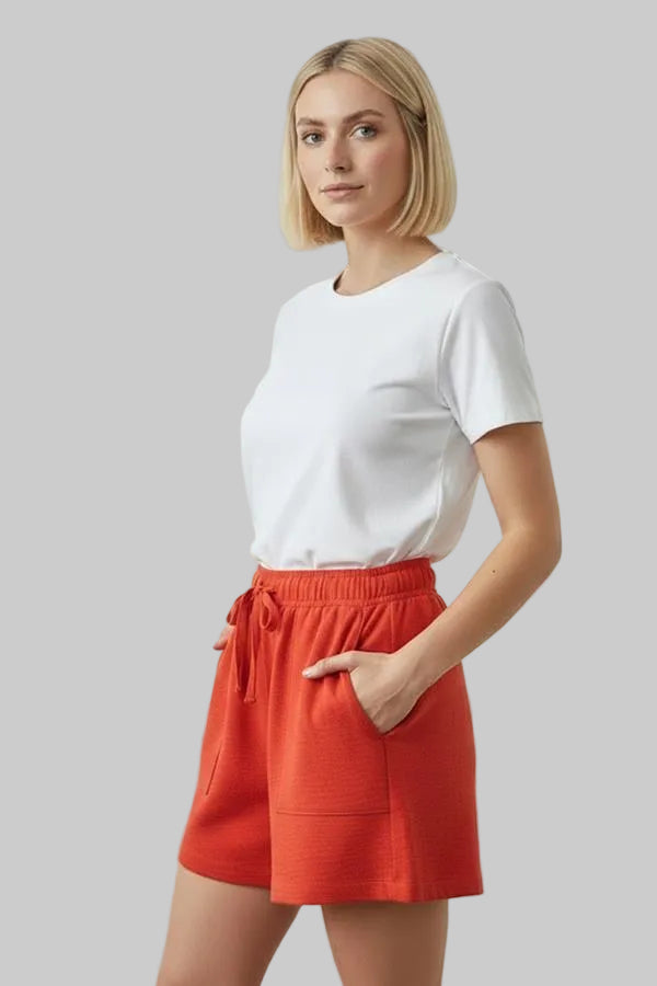 ELASTIC WAIST PAPER BAG SHORTS - RED