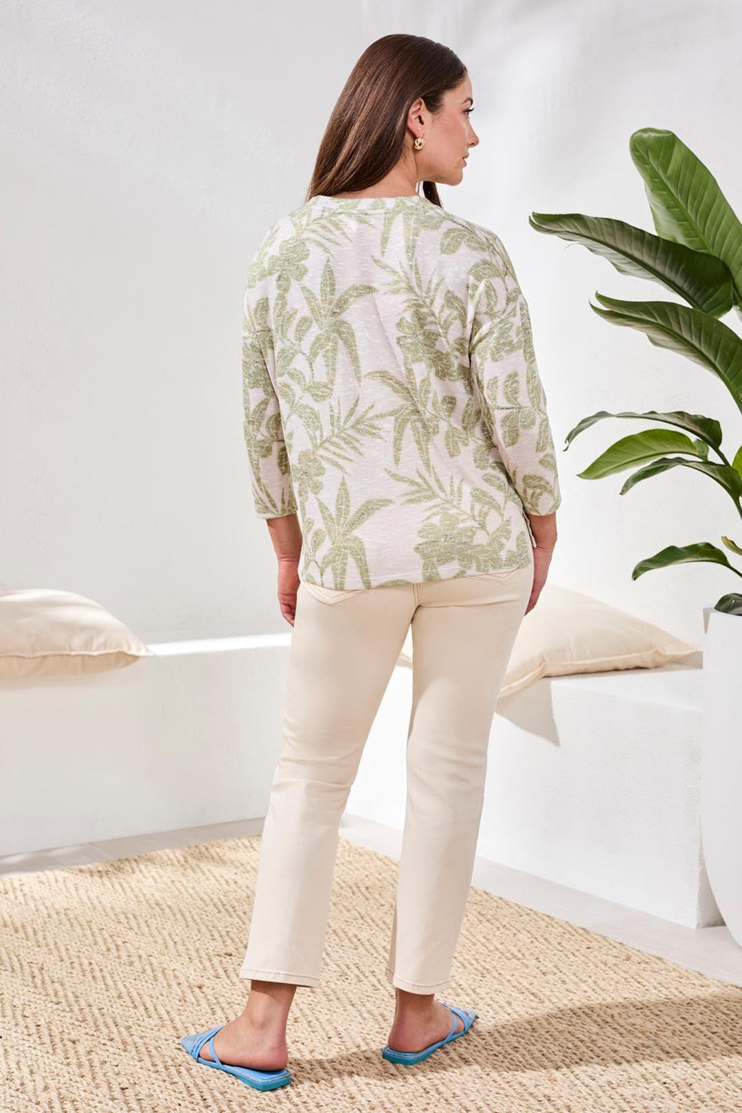 3/4 SLEEVE CREW NECK TOP - KIWI ZEST