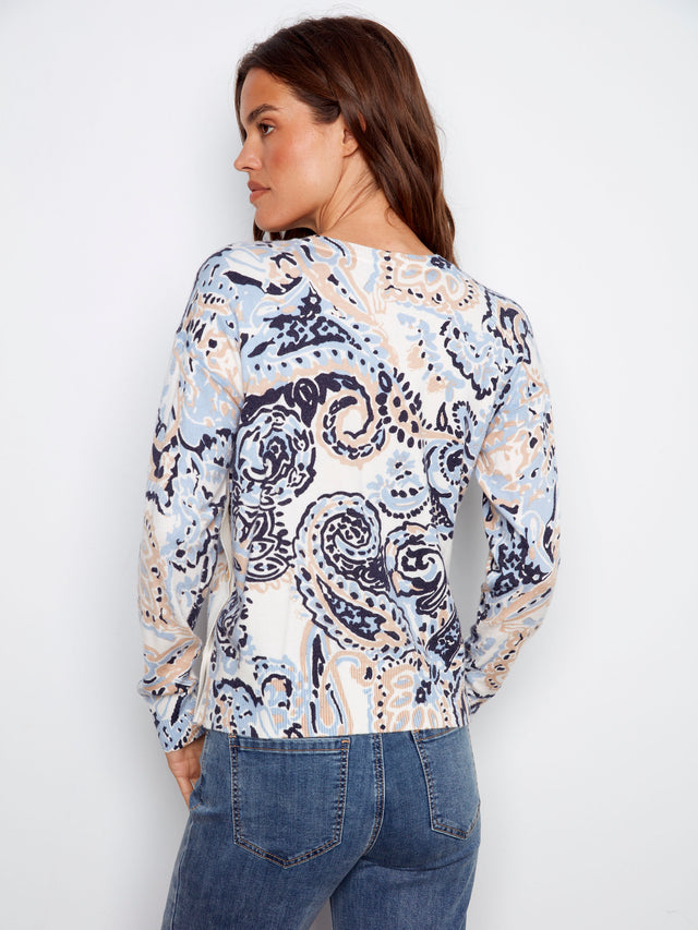 PRINTED SWEATER W/SIDE BUTTONS - ROCOCO
