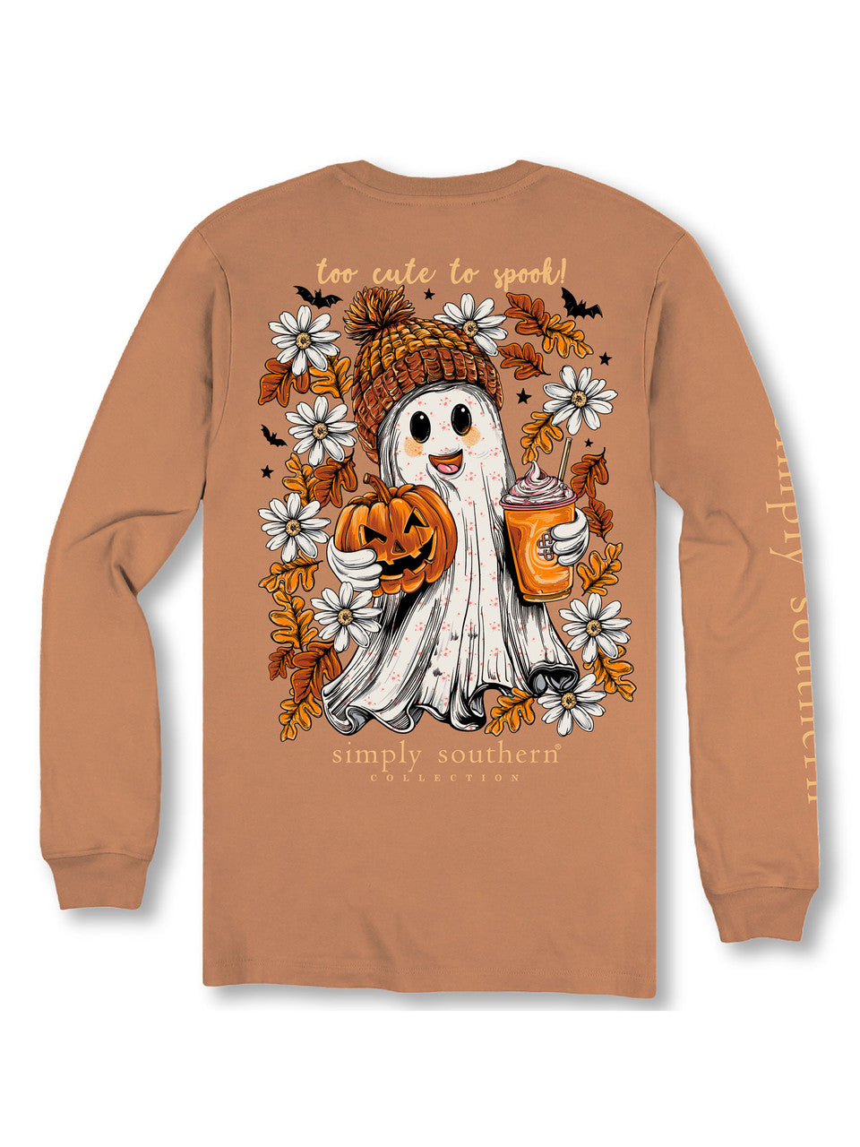 SIMPLY SOUTHERN LONG SLEEVE GHOST TEE - CHESTNUT