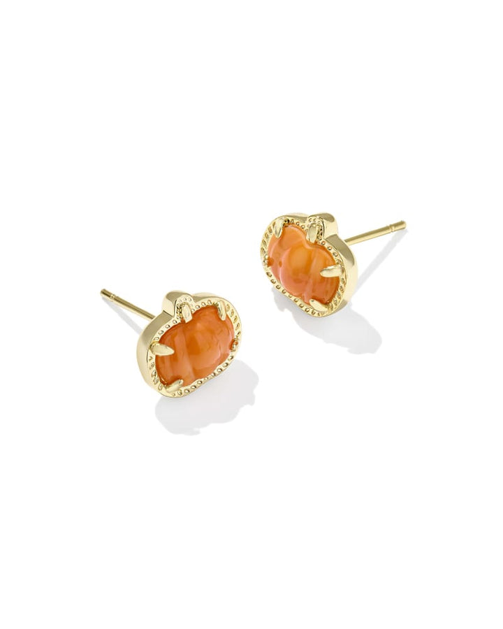 KENDRA SCOTT PUMPKIN STUD EARRINGS - GOLD ORANGE MOP