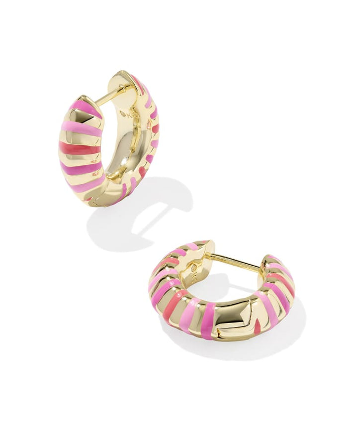 KENDRA SCOTT MIKKI ENAMEL HUGGIE EARRINGS - GOLD PINK MIX