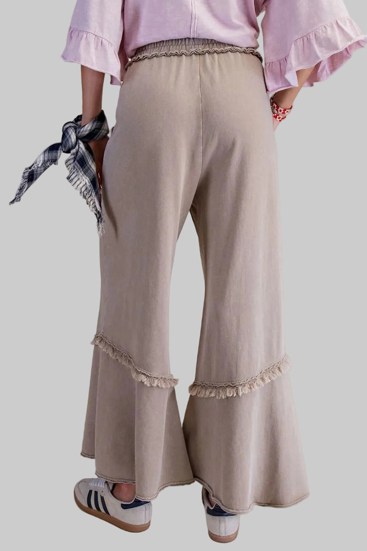 WIDE LEG WASHED TERRY PANTS - MUSHROOM