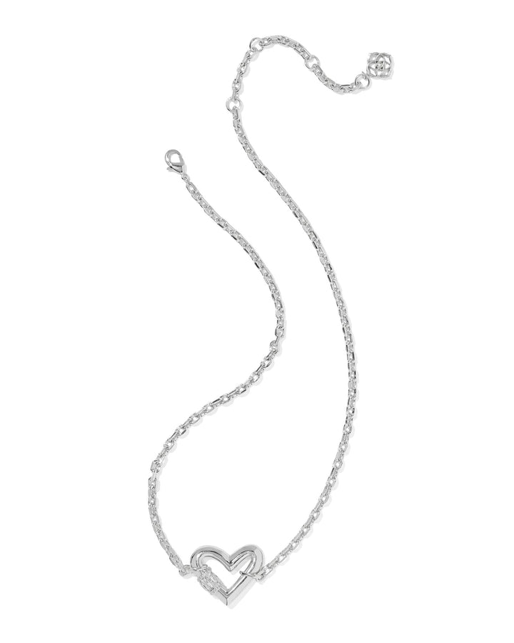 KENDRA SCOTT EMREY HEART SHORT PENDANT NECKLACE - SILVER WHITE