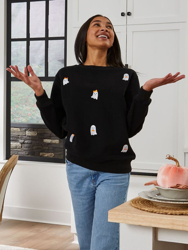 SIMPLY SOUTHERN CREW NECK GHOST PULLOVER - BLACK
