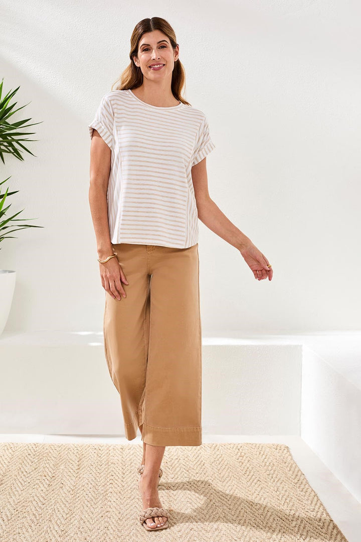 CUFFED SLEEVE TOP W/INSERTS - BEACH