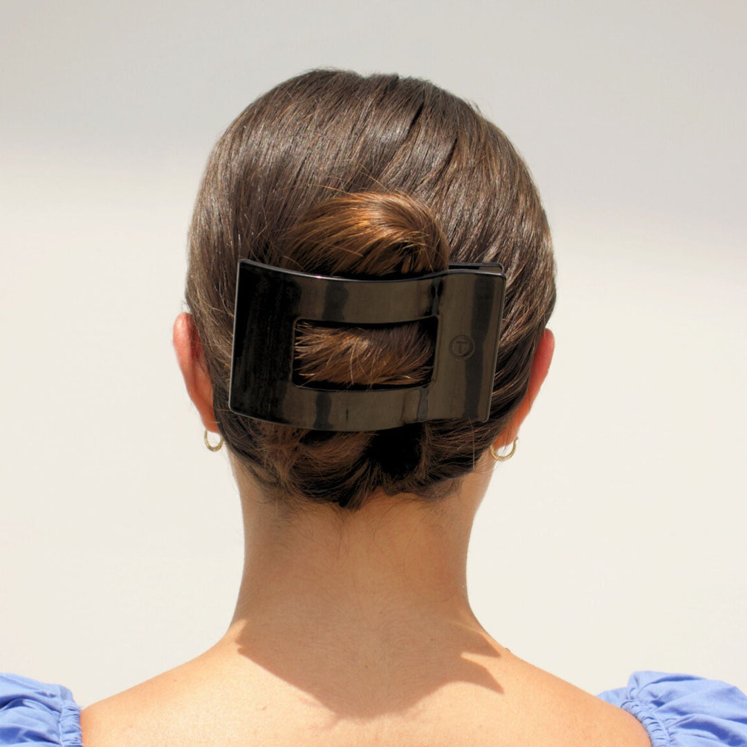 TELETIES LARGE FLAT RECTANGLE HAIR CLIP - JET BLACK