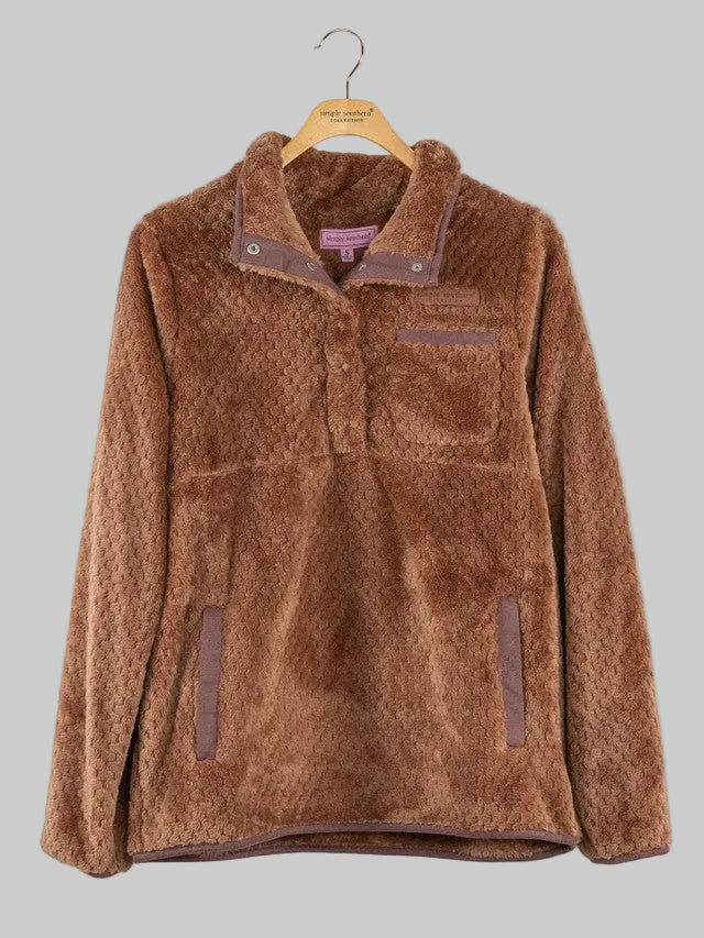SIMPLY SOUTHERN COLLARED PULLOVER - MOCHA