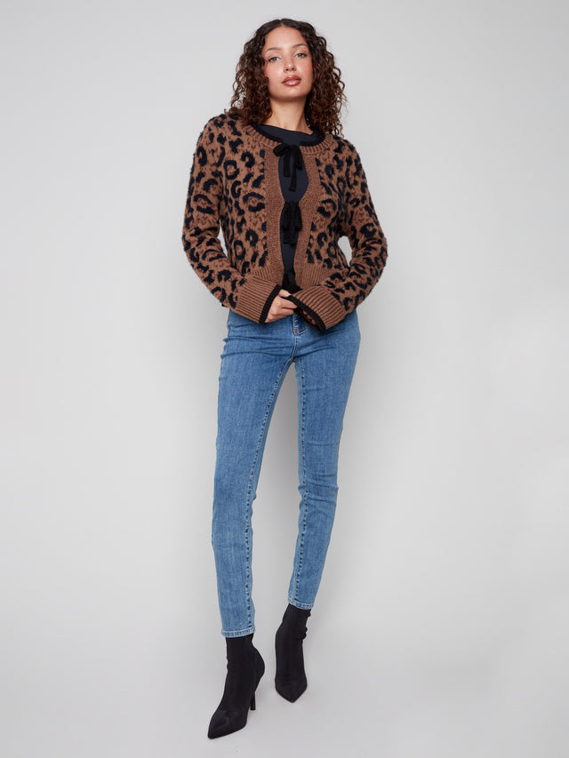 BOW TIE FRONT CARDIGAN - ANIMAL
