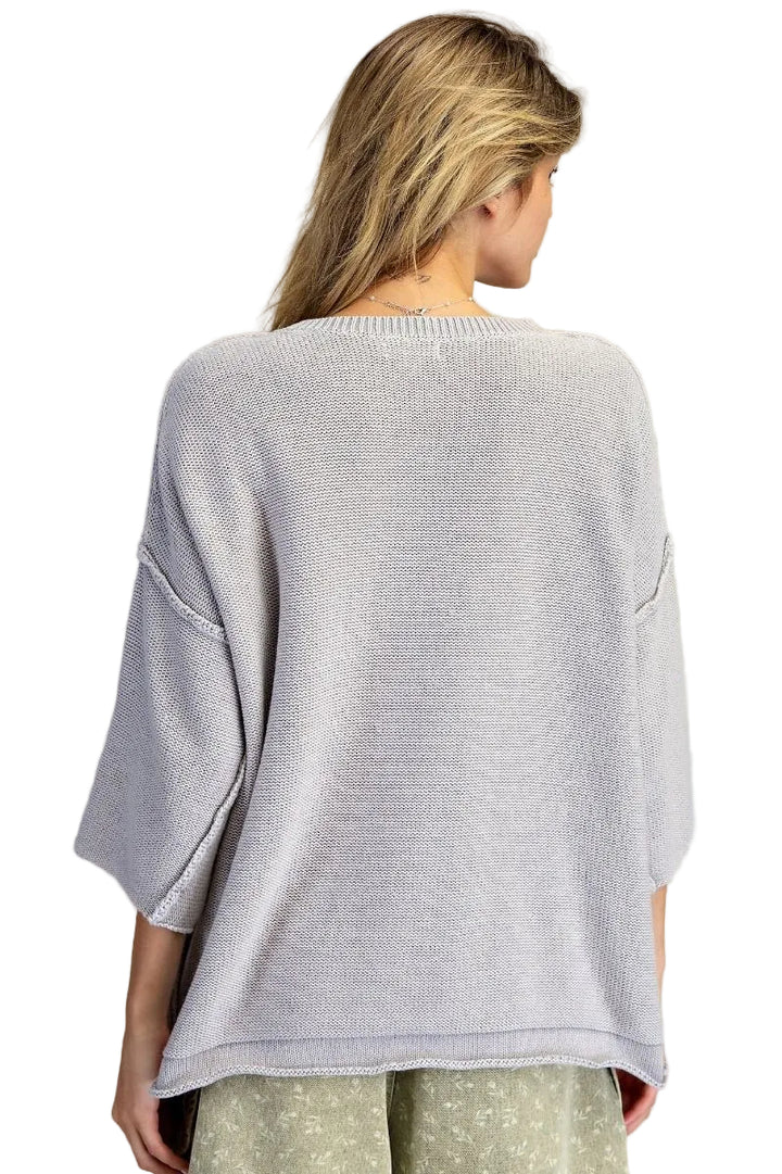 MINERAL WASHED LOOSE FIT KNIT SWEATER - GREY