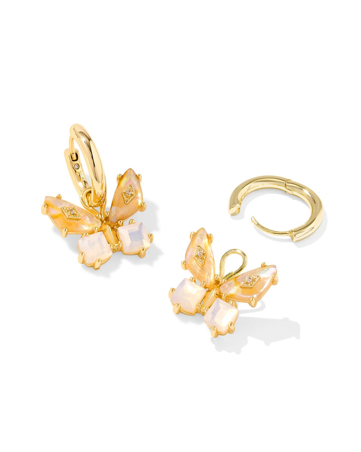 KENDRA SCOTT BIANCA BUTTERFLY HUGGIE EARRINGS - GOLD IRIDESCENT WHITE MIX