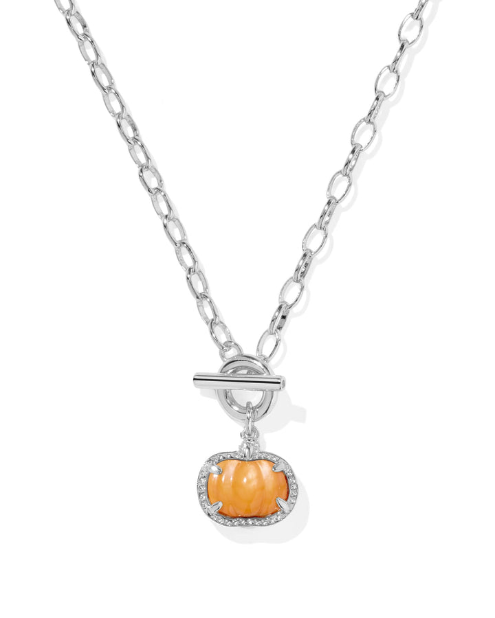 KENDRA SCOTT PUMPKIN LINK AND CHAIN NECKLACE - SILVER ORANGE MOP