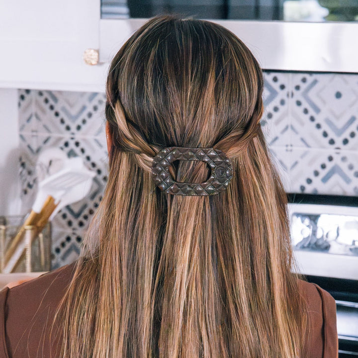 TELETIES QUILTED SMALL FLAT ROUND HAIR CLIP - TRULY TAUPE