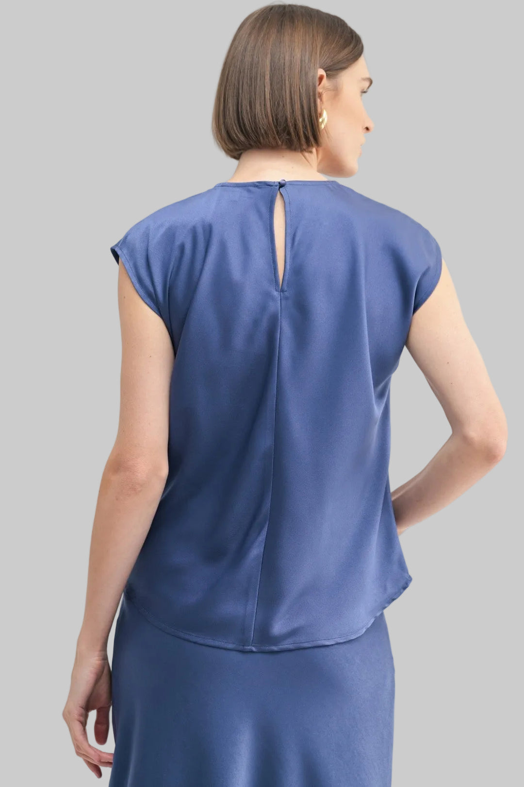 SATIN DROP SHOULDER WOVEN TOP - NAVY