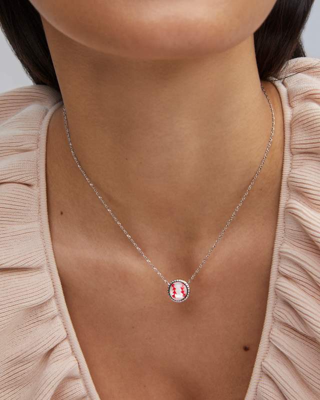 KENDRA SCOTT BASEBALL SHORT PENDANT NECKLACE - SILVER IVORY MOP