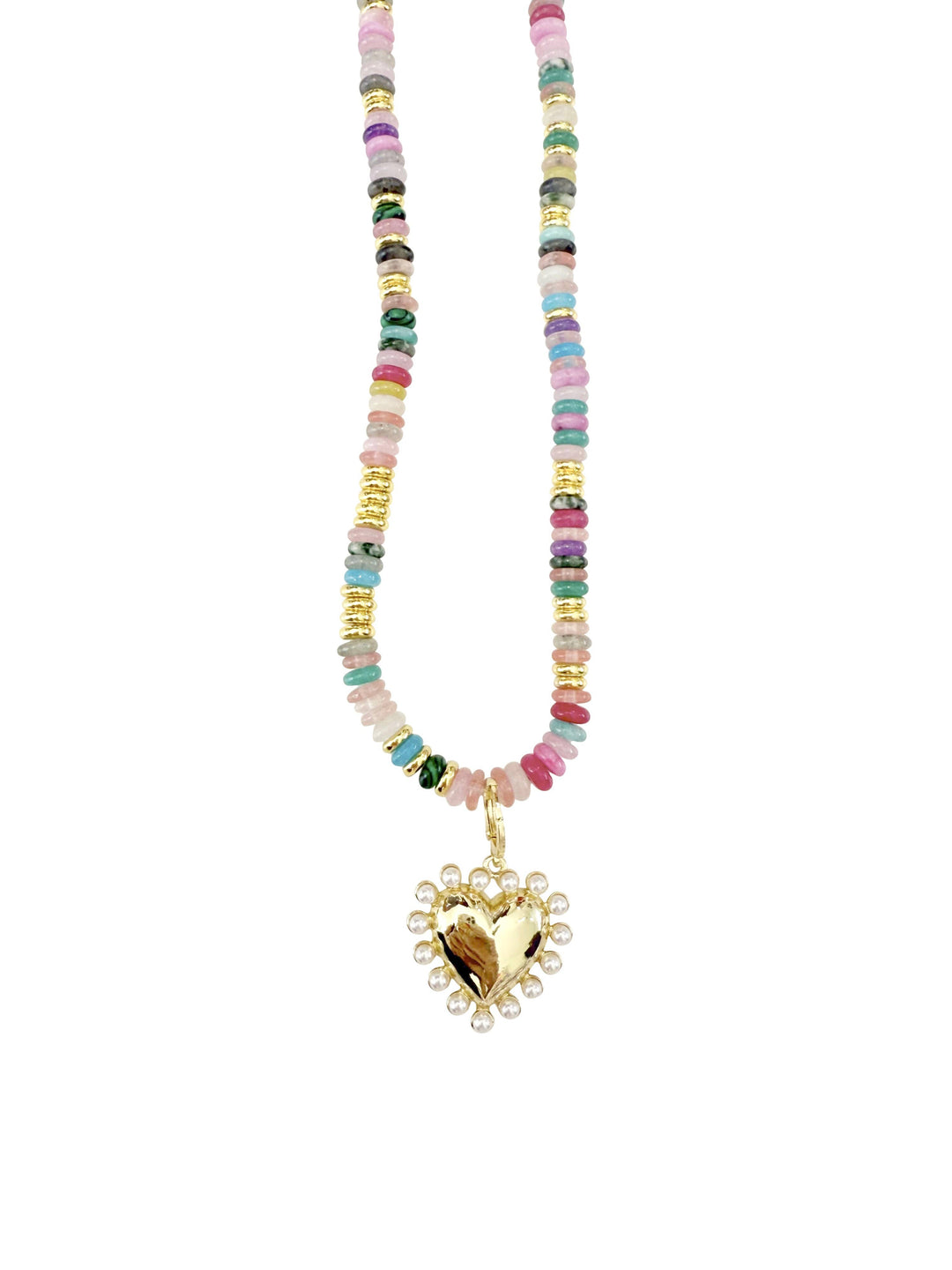 CLEO BEADED HEART NECKLACE - RAINBOW