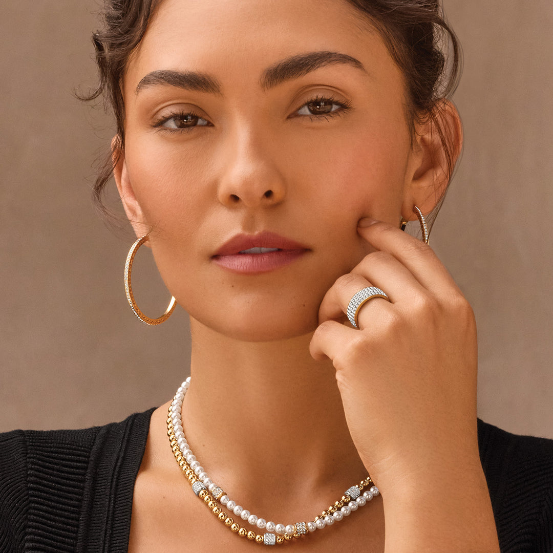 Meridian Petite Pearl Station Necklace -Gold-Pearl
