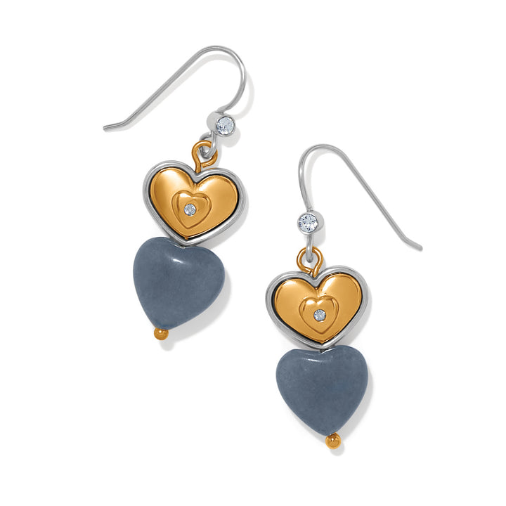 One Heart Duo Heart French Wire Earrings - Gold-Blue