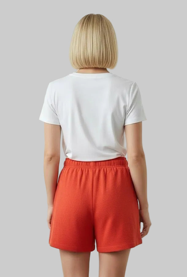 ELASTIC WAIST PAPER BAG SHORTS - RED