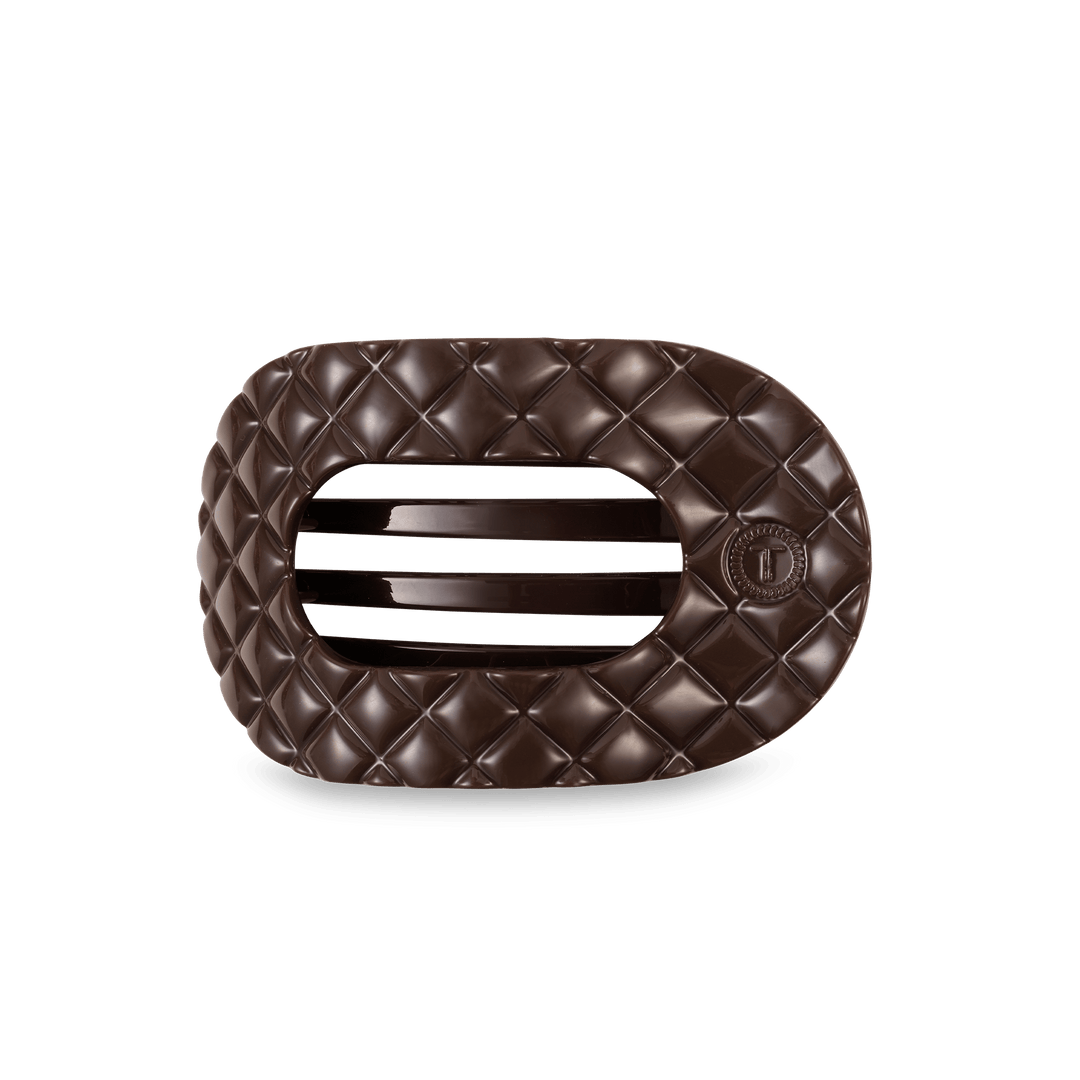 TELETIES MEDIUM FLAT ROUND HAIR CLIP - TRULY TAUPE QUILTED
