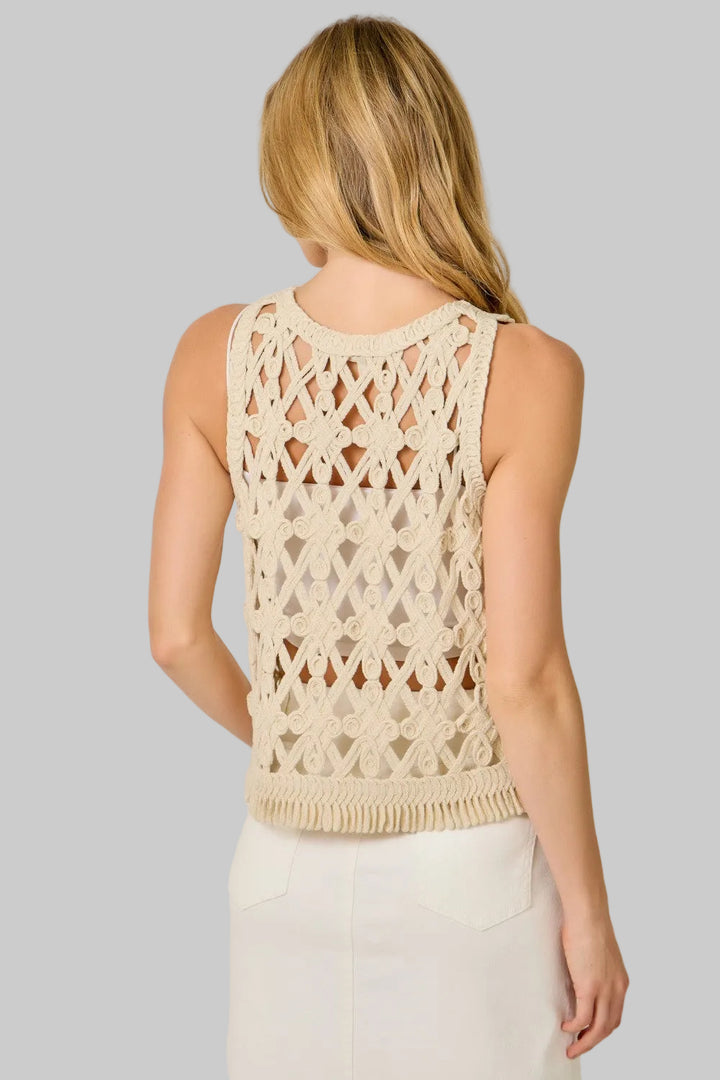 FRINGE HEM CROCHET CROPPED TANK - BONE