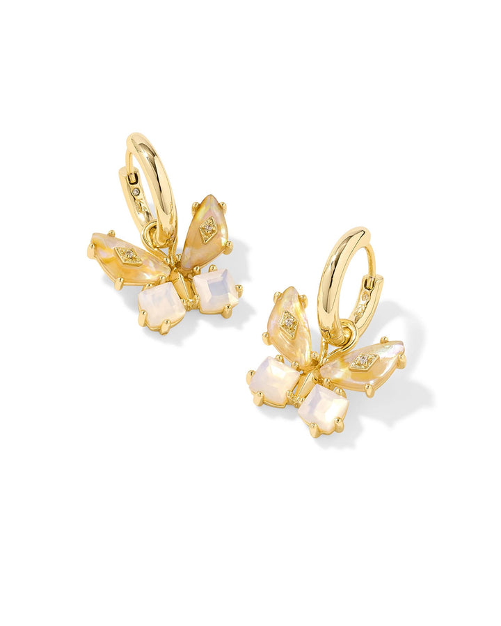 KENDRA SCOTT BIANCA BUTTERFLY HUGGIE EARRINGS - GOLD IRIDESCENT WHITE MIX